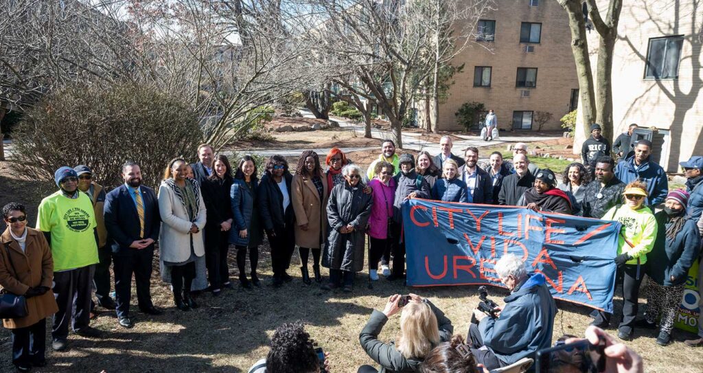 People at a community meeting in Boston